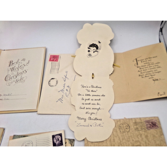 Vintage MCM Christmas Greeting Card Cute Girl Glitter Muff Happy New Year & more - Picture 14 of 16